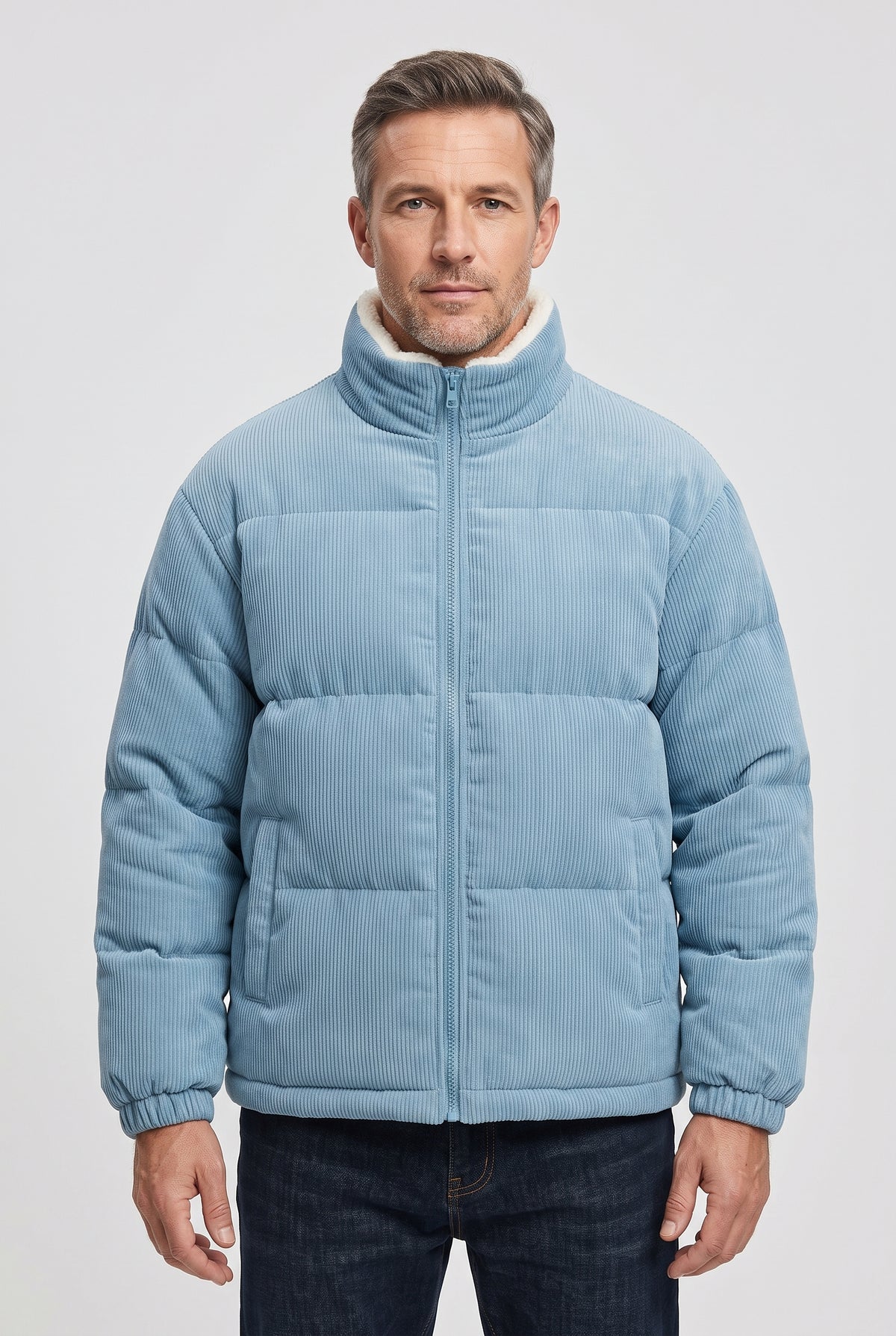 Men's Puffer Jacket | Corduroy Sherpa Collar - 1