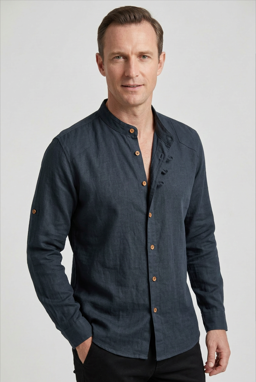 Men’s Shirt | Band Collar with Button Front - 5