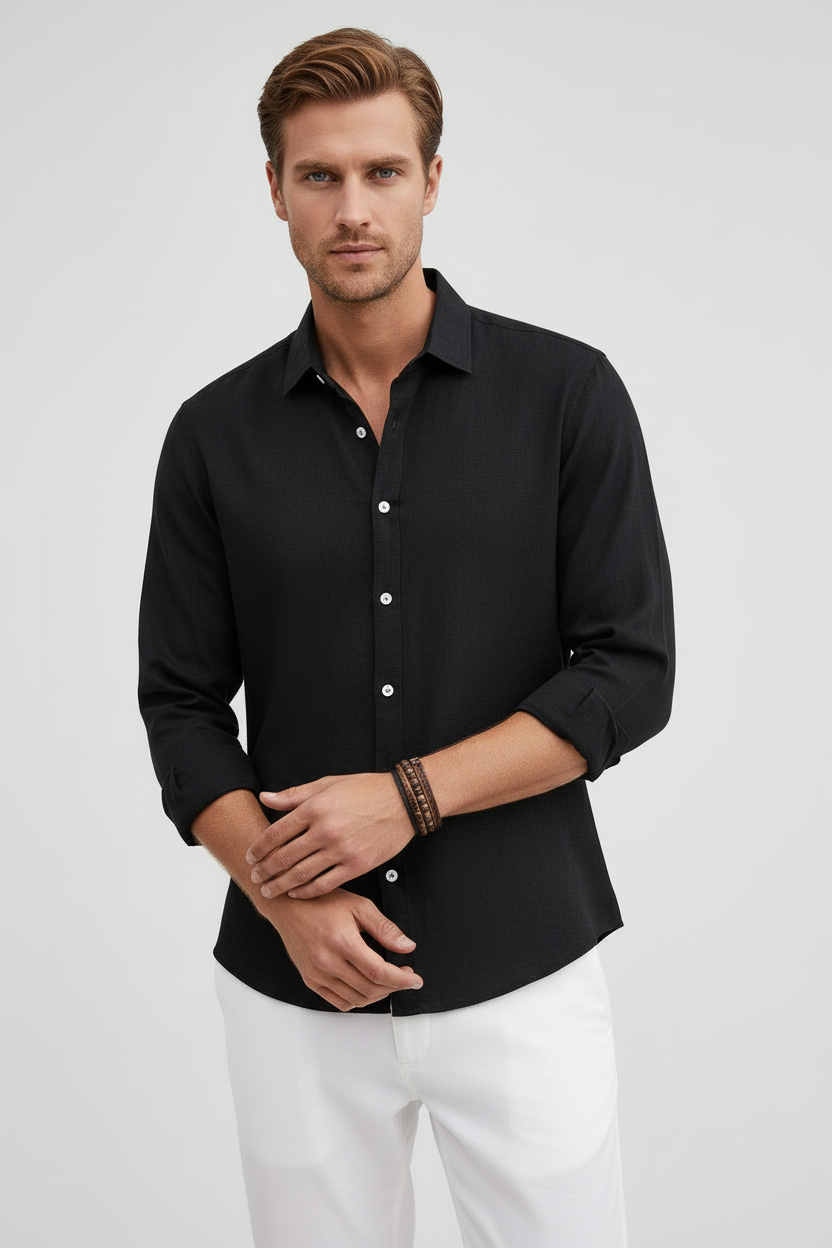 Men’s Shirt | Linen Look Long Sleeve - 5