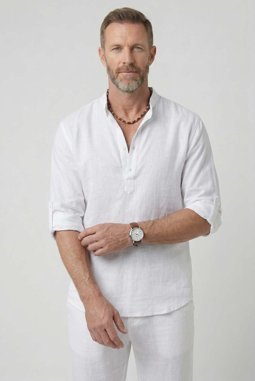 Men’s Shirts | Linen Look Half Button - 1