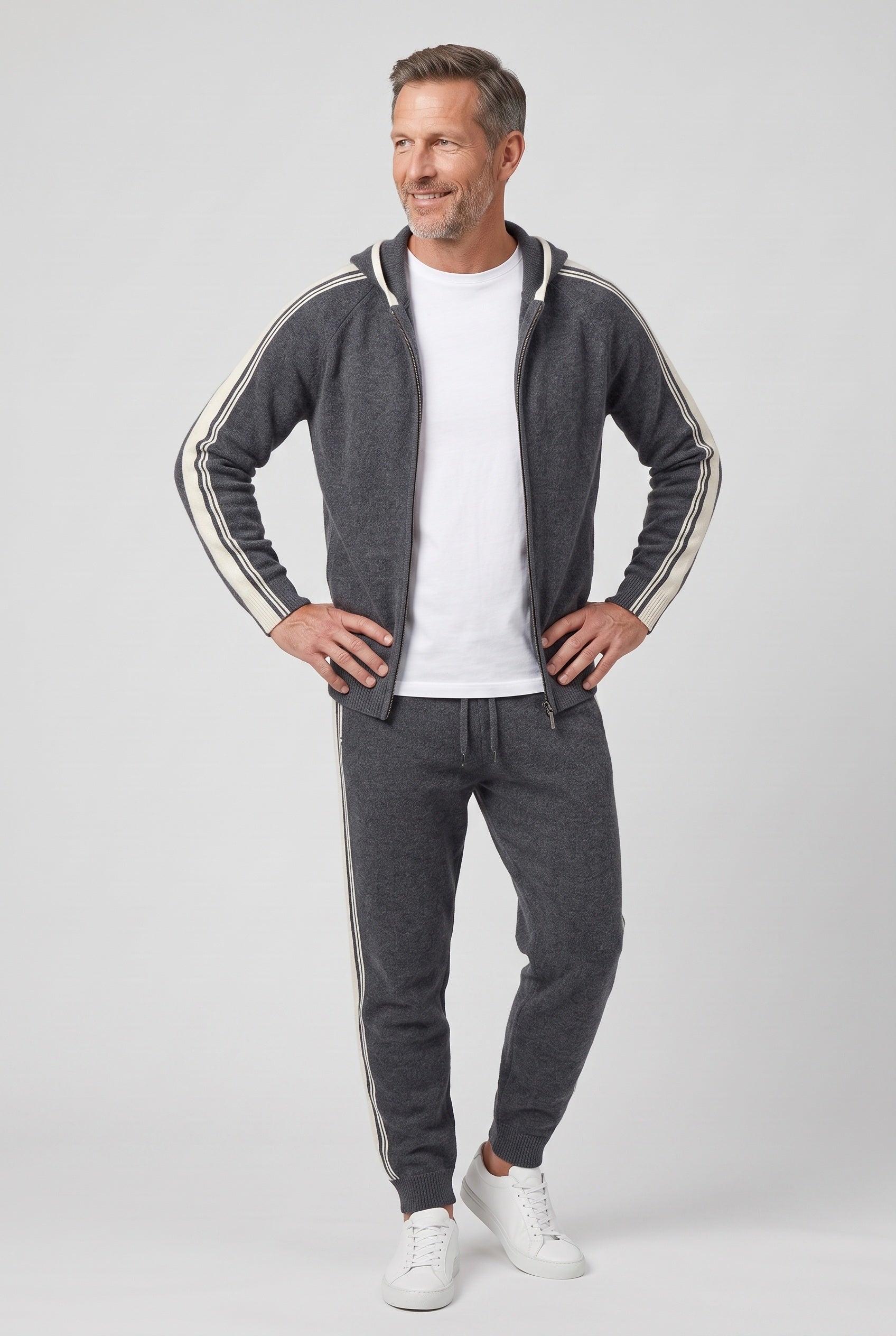 Men's Tracksuit | Knitted Side Stripe Set - Charcoal Grey