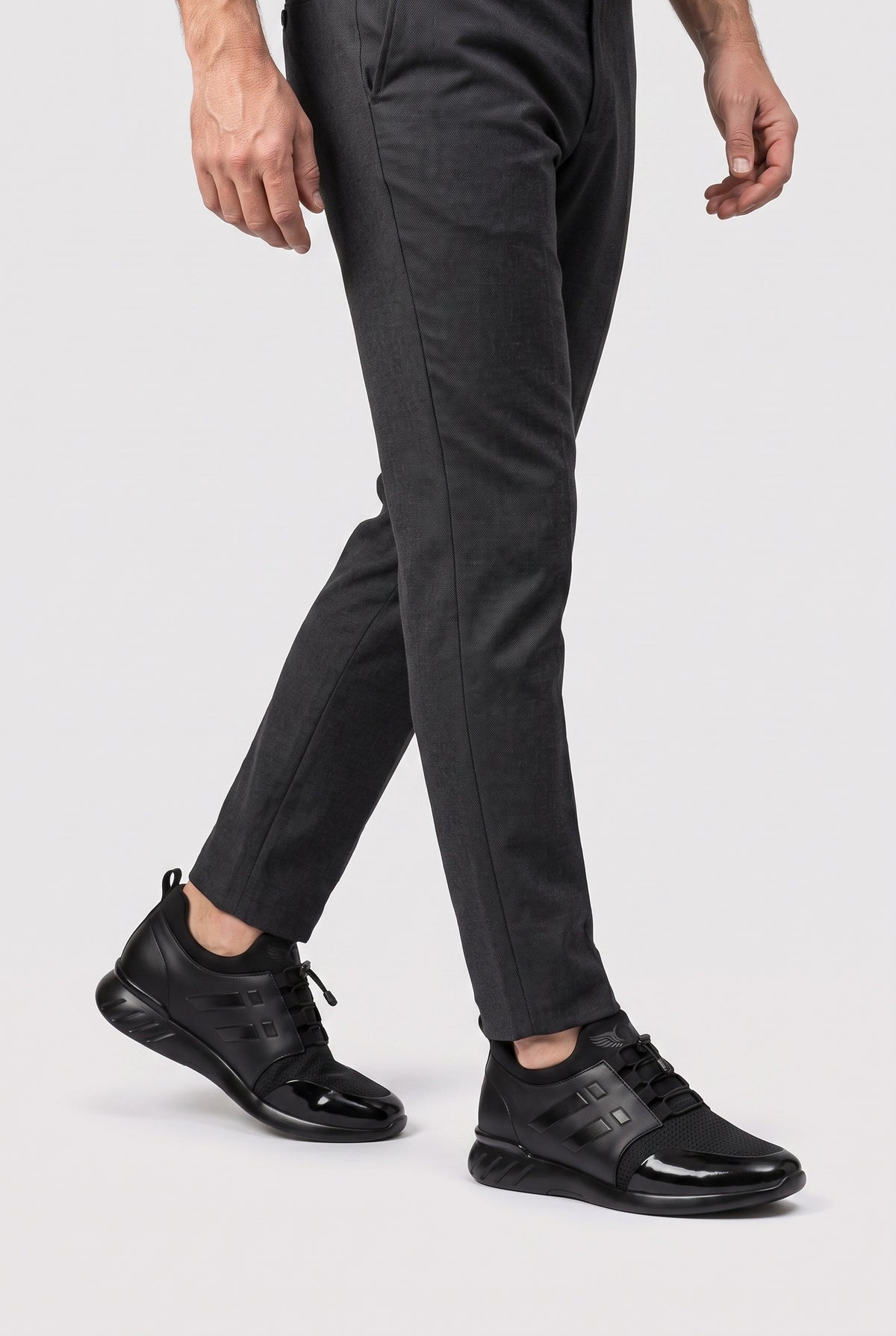 Men's Trainers | Leather-Look Panel Lace Up - Black worn