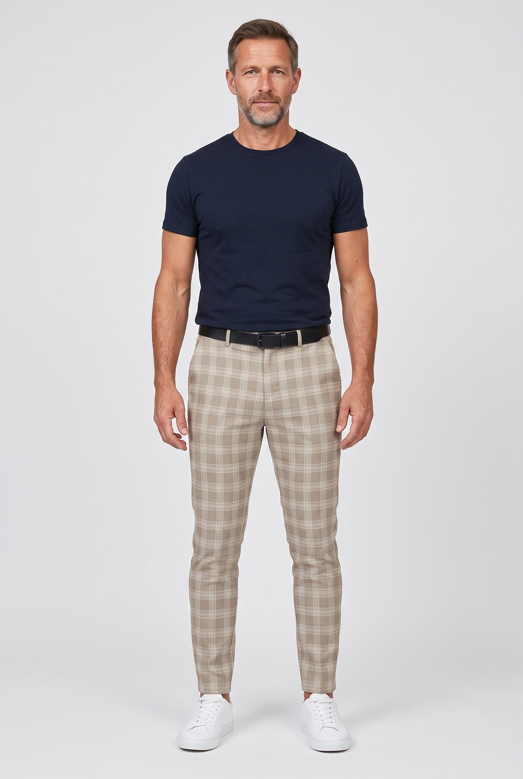 Men's Trousers | Checked Slim Fit Chino - Beige