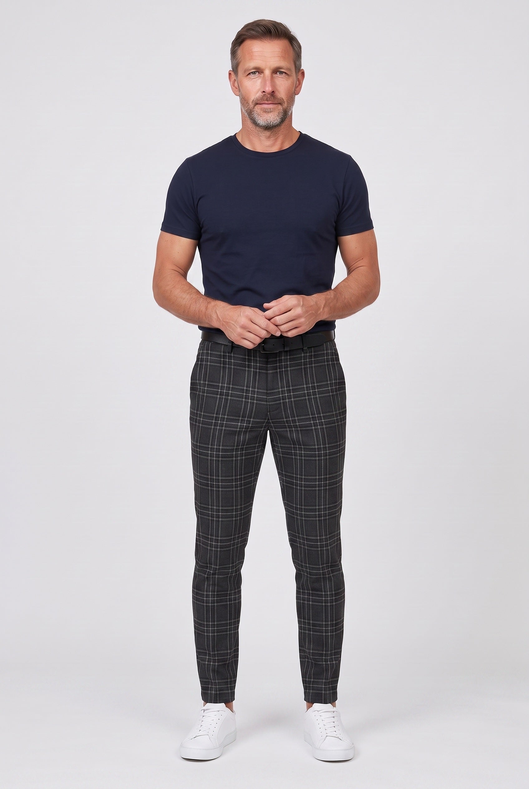 Men's Trousers | Checked Slim Fit Chino - Black