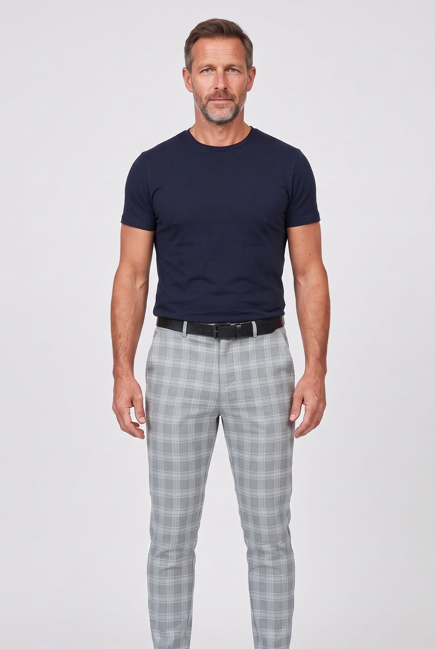 Men's Trousers | Checked Slim Fit Chino - Blue