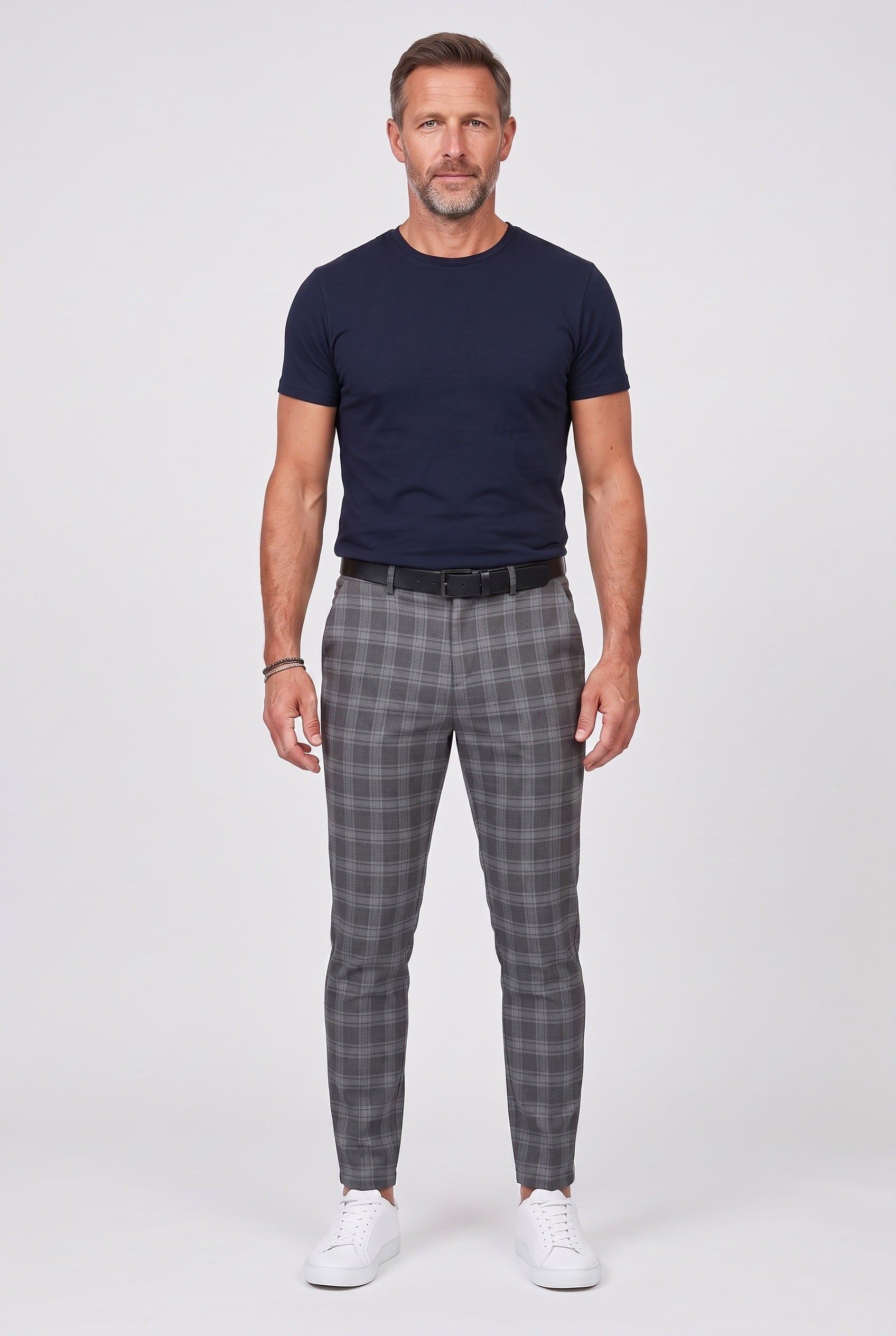 Men's Trousers | Checked Slim Fit Chino - Grey