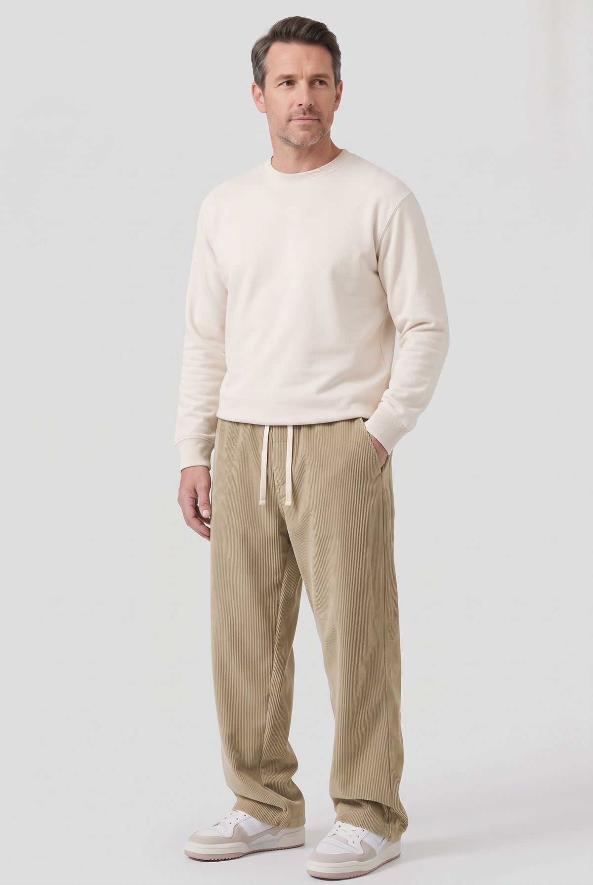Men's Trousers | Corduroy Drawstring Waist - Beige
