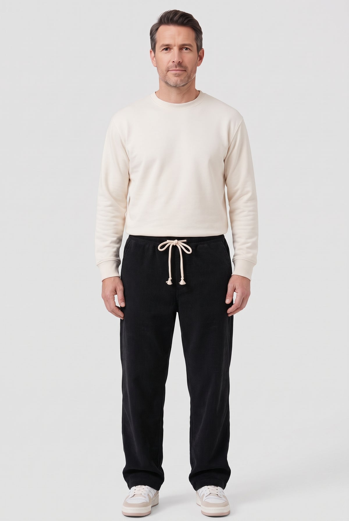Men's Trousers | Corduroy Drawstring Waist - Black