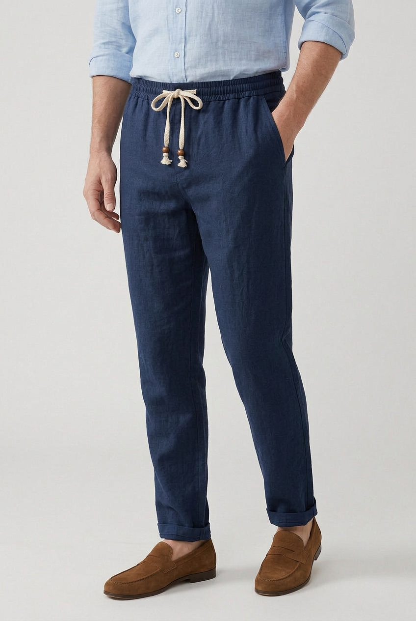 Men’s Trousers | Linen-Look with Elasticated Drawstring Waist - 6
