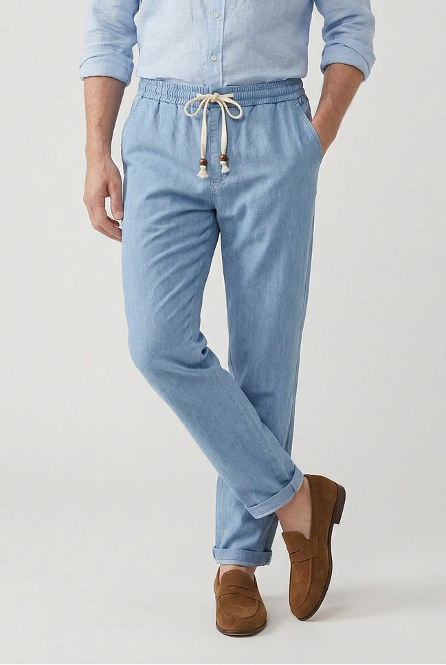Men’s Trousers | Linen-Look with Elasticated Drawstring Waist - 8