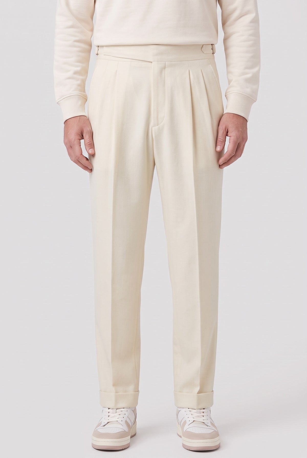 Men's Trousers | Pleated Straight-Leg - Beige