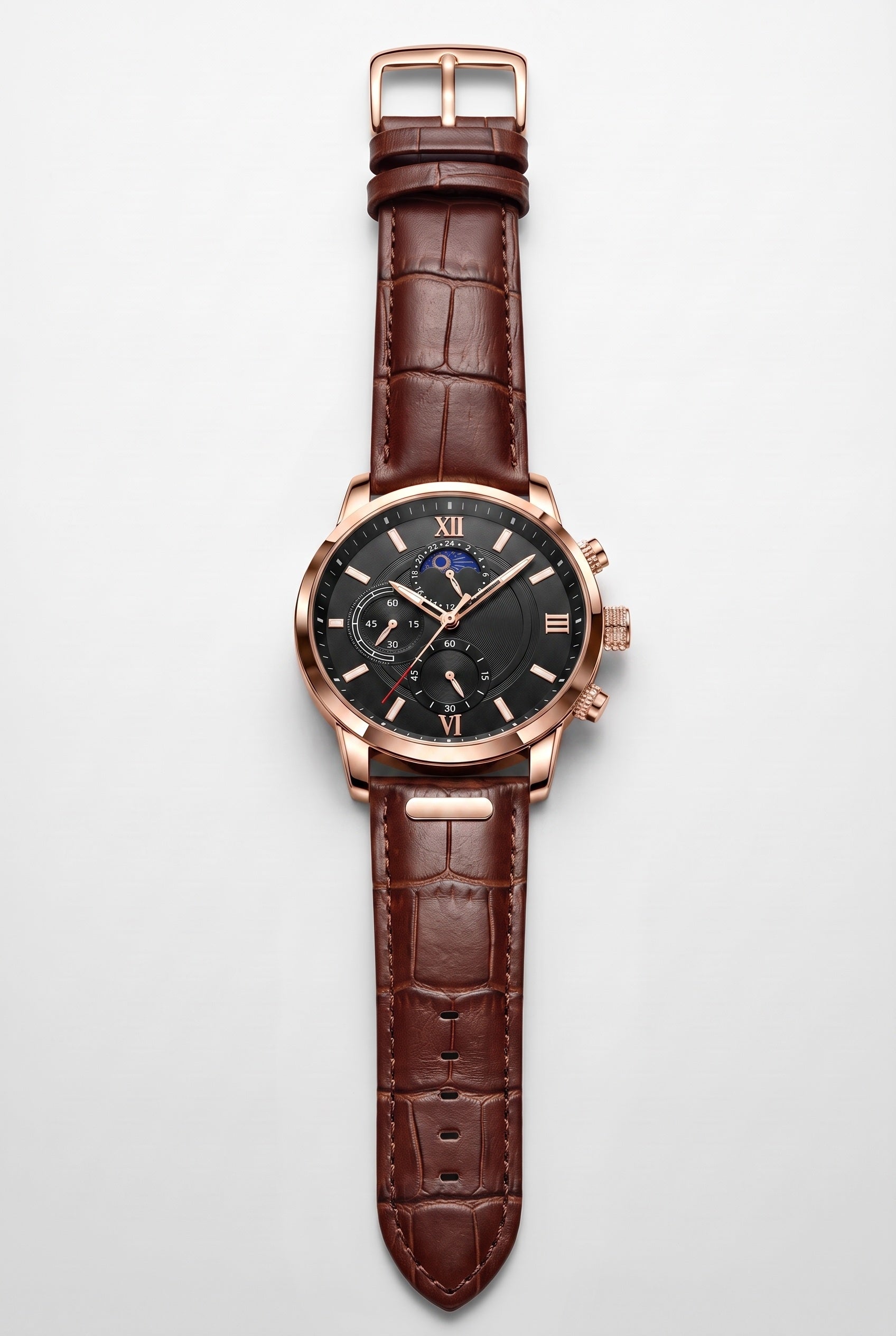 Men's Watch | Chronograph Leather-Look Strap - Brown / Black
