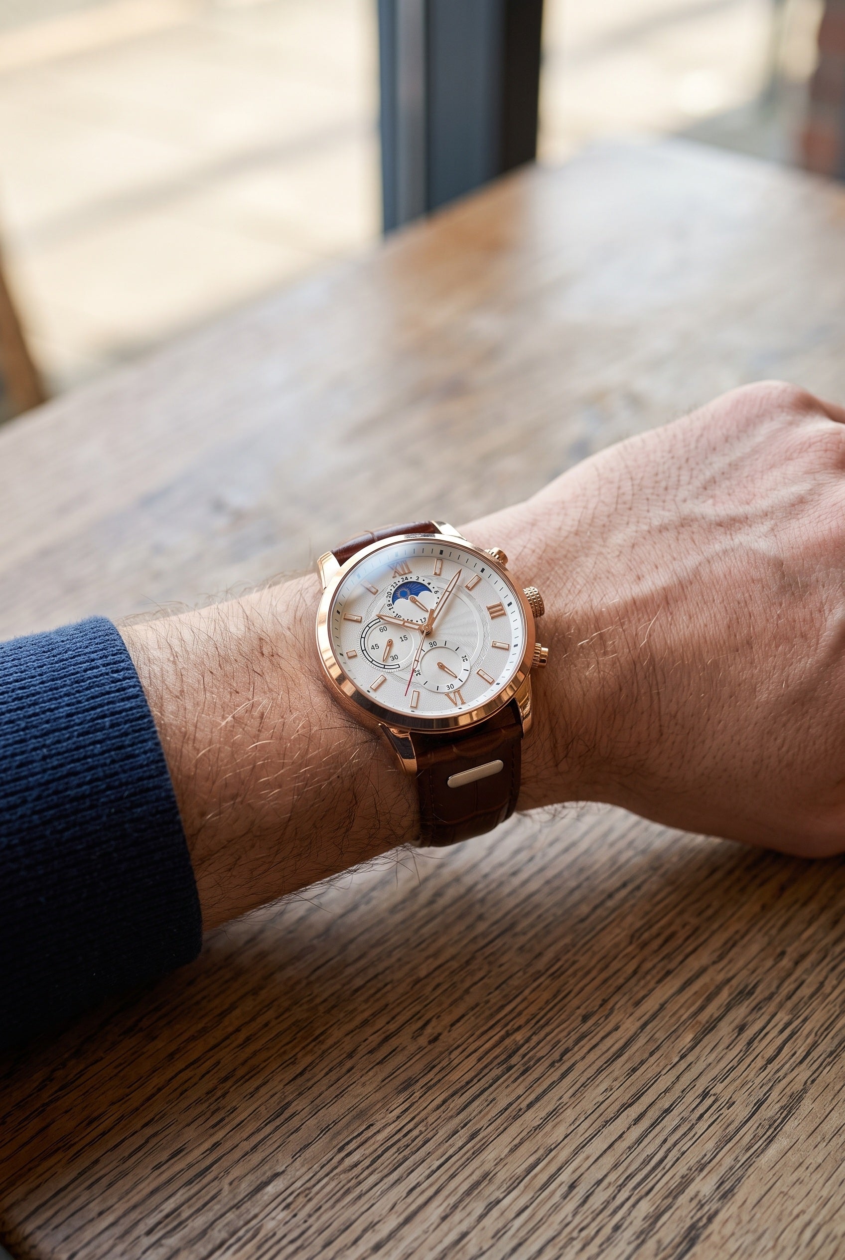 Men's Watch | Chronograph Leather-Look Strap - Brown / White lifestyle