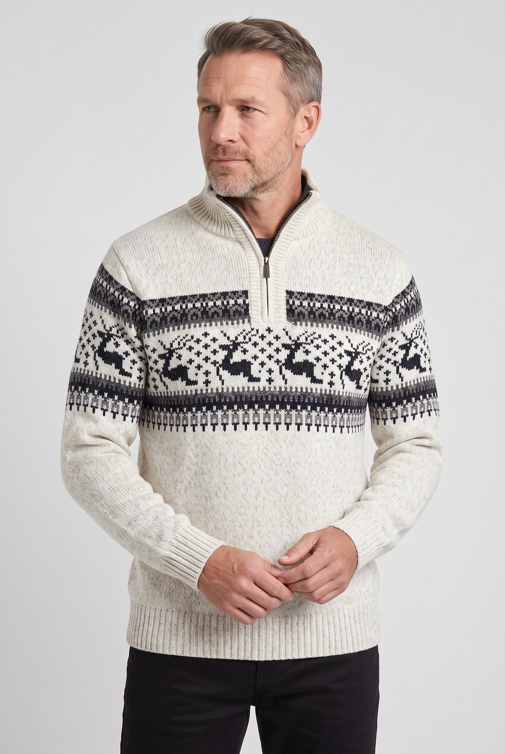 Men's Knitted Jumper | Fair Isle Half-Zip - 6