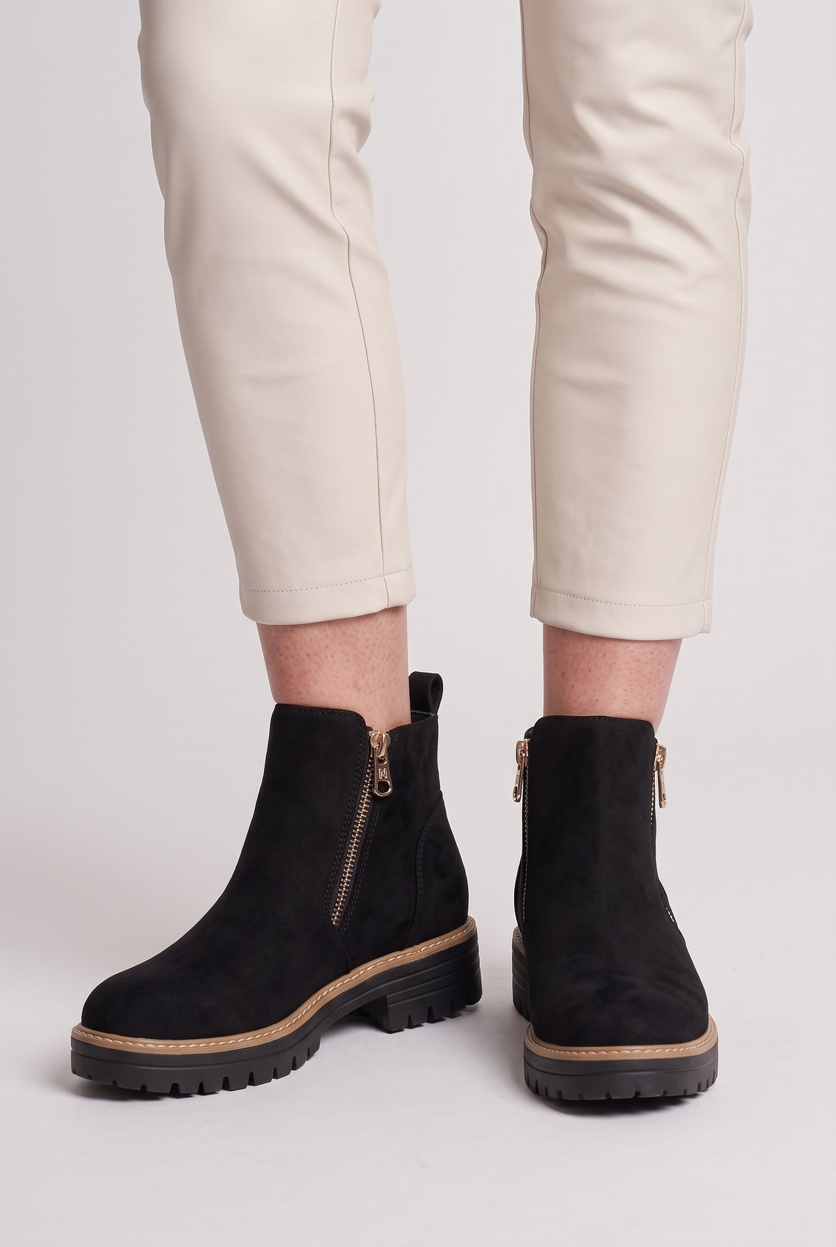 Women’s Ankle Boots | Suede-Look Side-Zip - Black worn