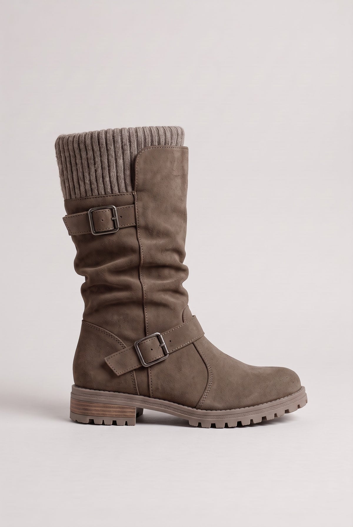 Women’s Boots | Slouch Buckle Knit Cuff - Khaki