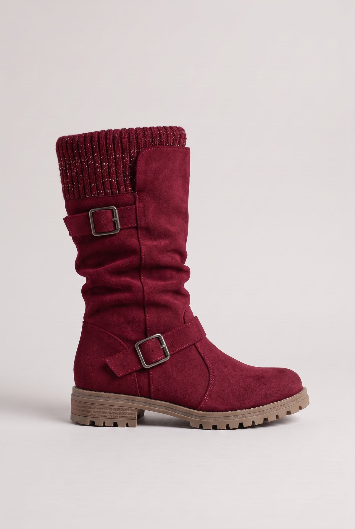 Women’s Boots | Slouch Buckle Knit Cuff - Red