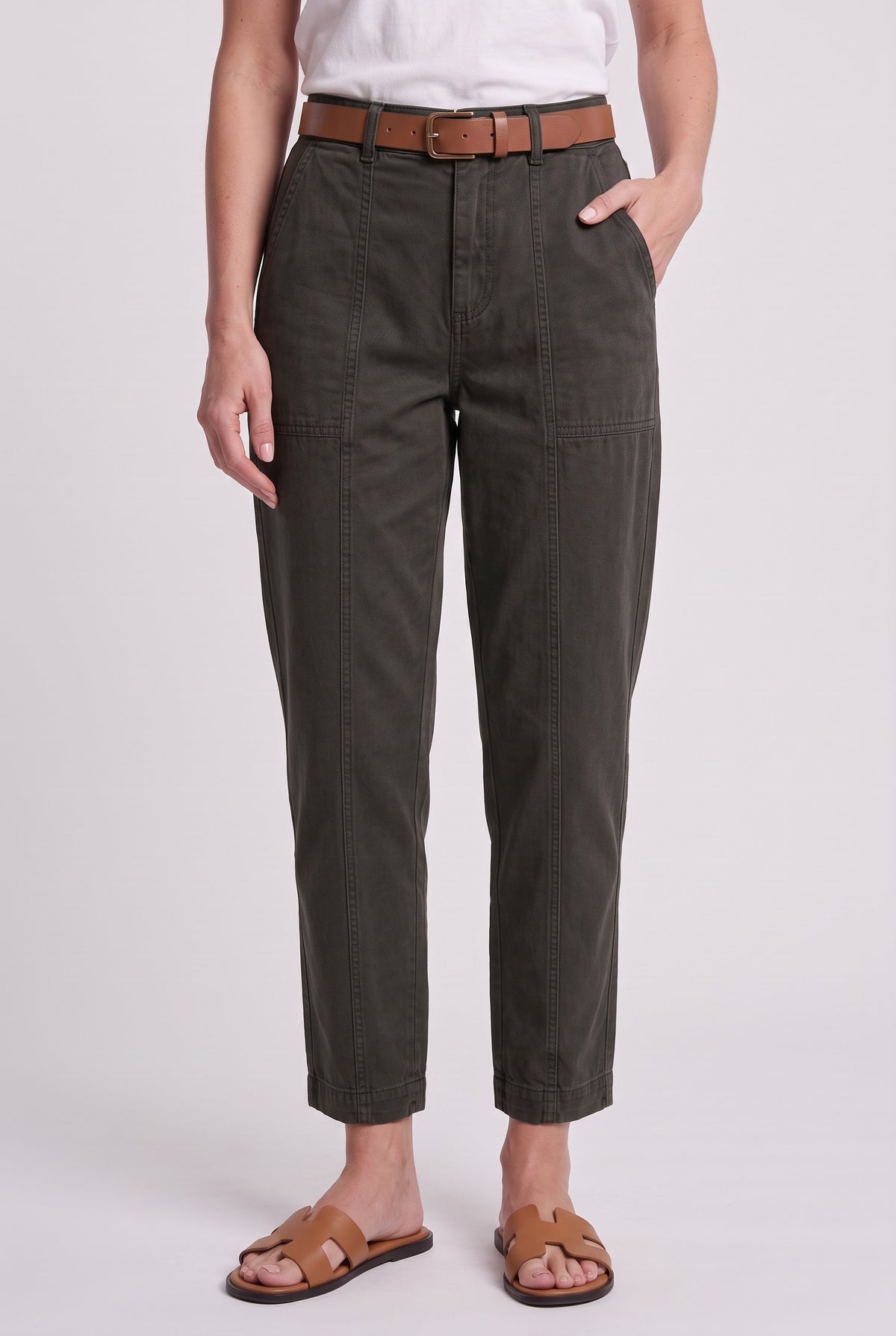 Women’s Trousers | High Waist Tapered Leg - Deep Olive