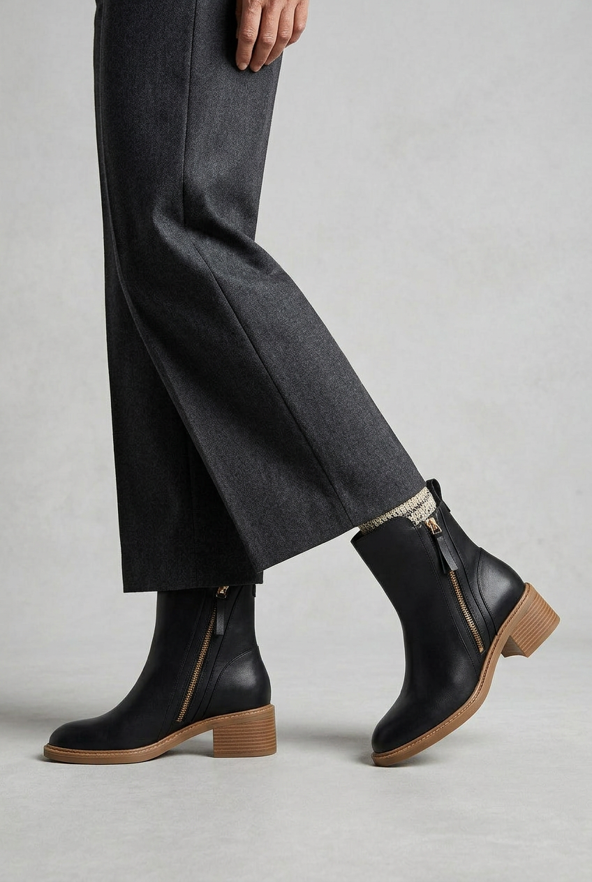 Women's Ankle Boots with Block Heel and Side Zipper | Stylish - 11
