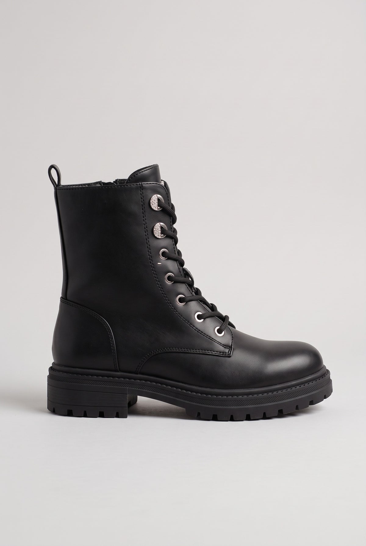 Women's Black Boots | Ankle Lace-Up Side Zip - Black