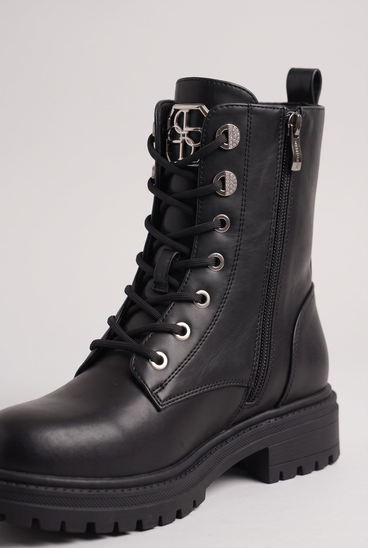 Women's Black Boots | Ankle Lace-Up Side Zip detail