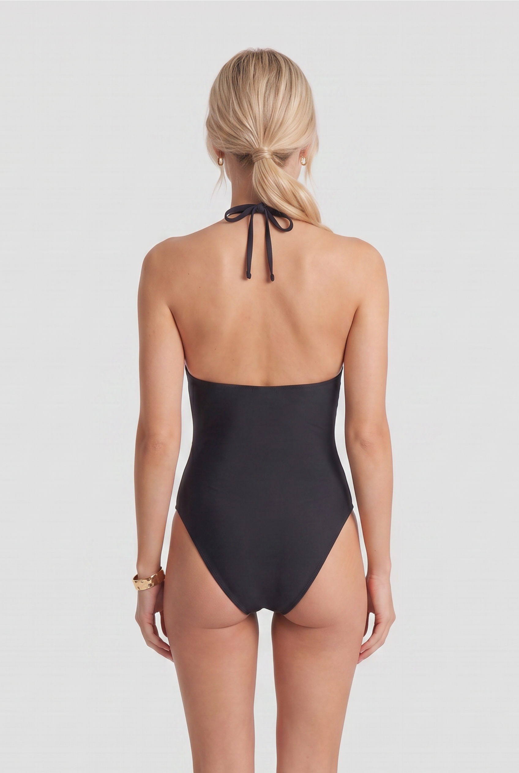 Women's Black Cutout Swimsuit | Halterneck - 2