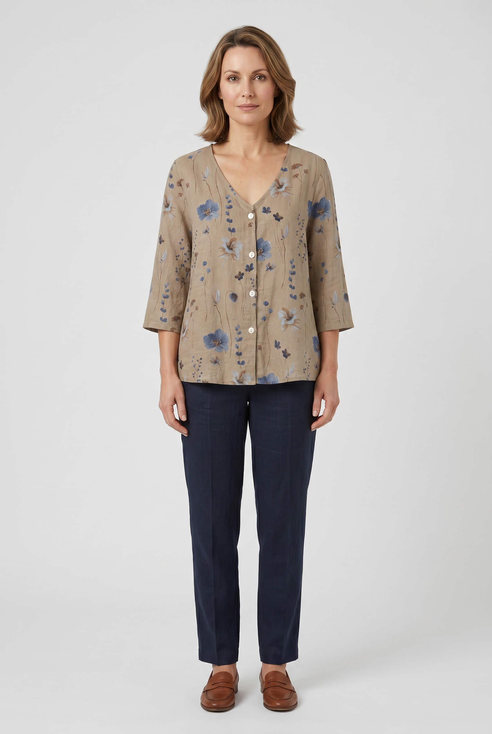 Women's Blouse | Printed Button Down 3/4 Sleeves-1