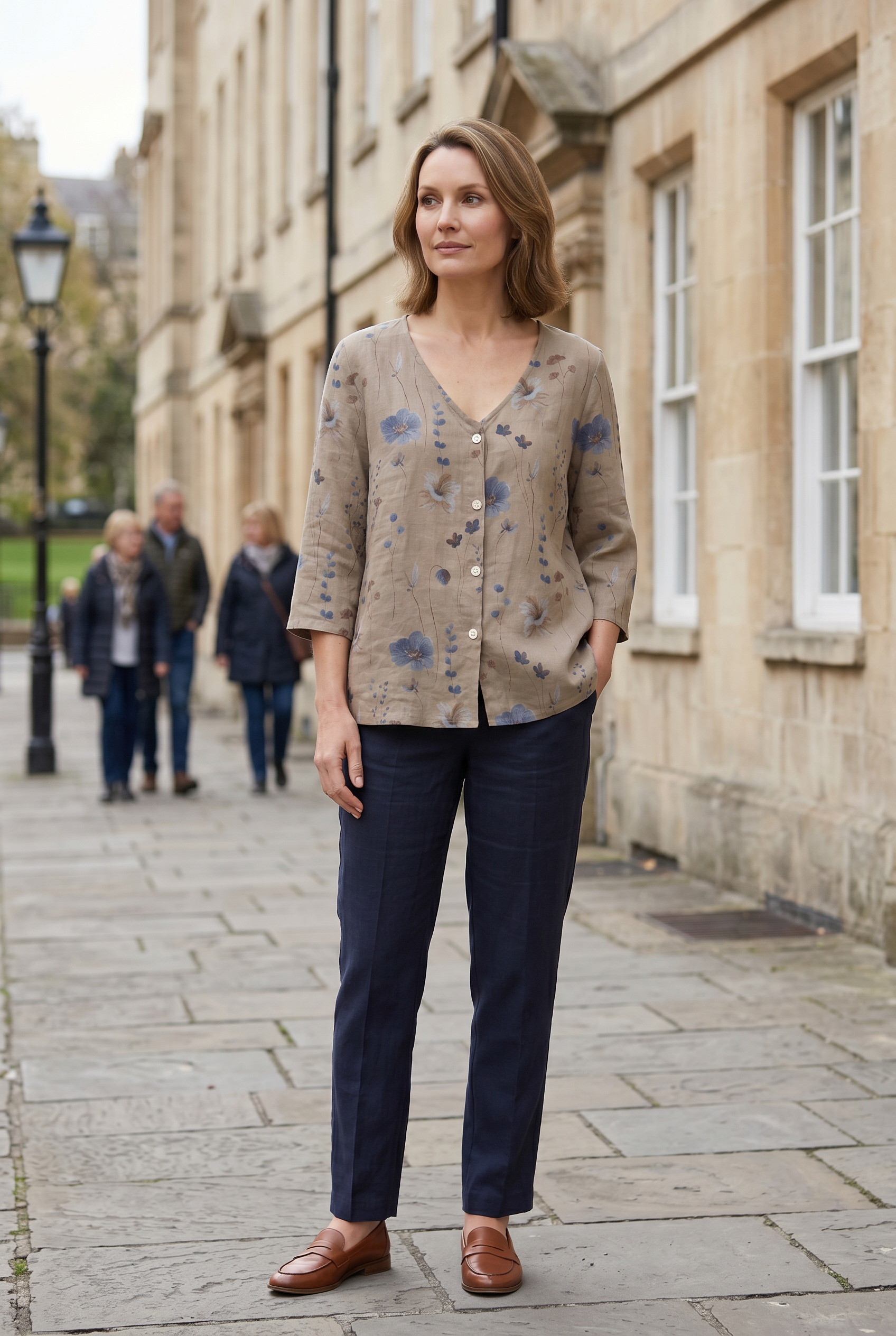 Women's Blouse | Printed Button Down 3/4 Sleeves-4