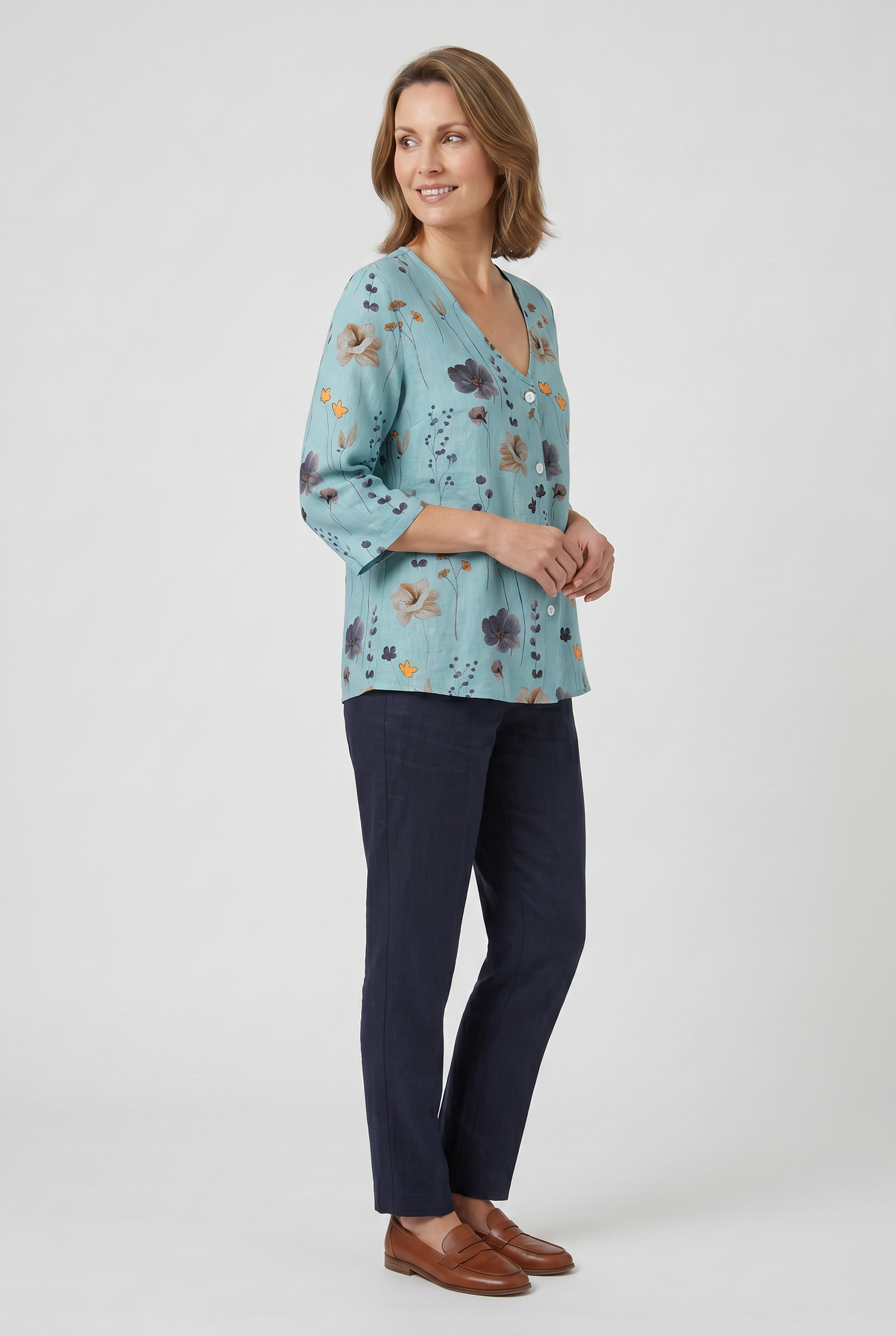 Women's Blouse | Printed Button Down 3/4 Sleeves-5
