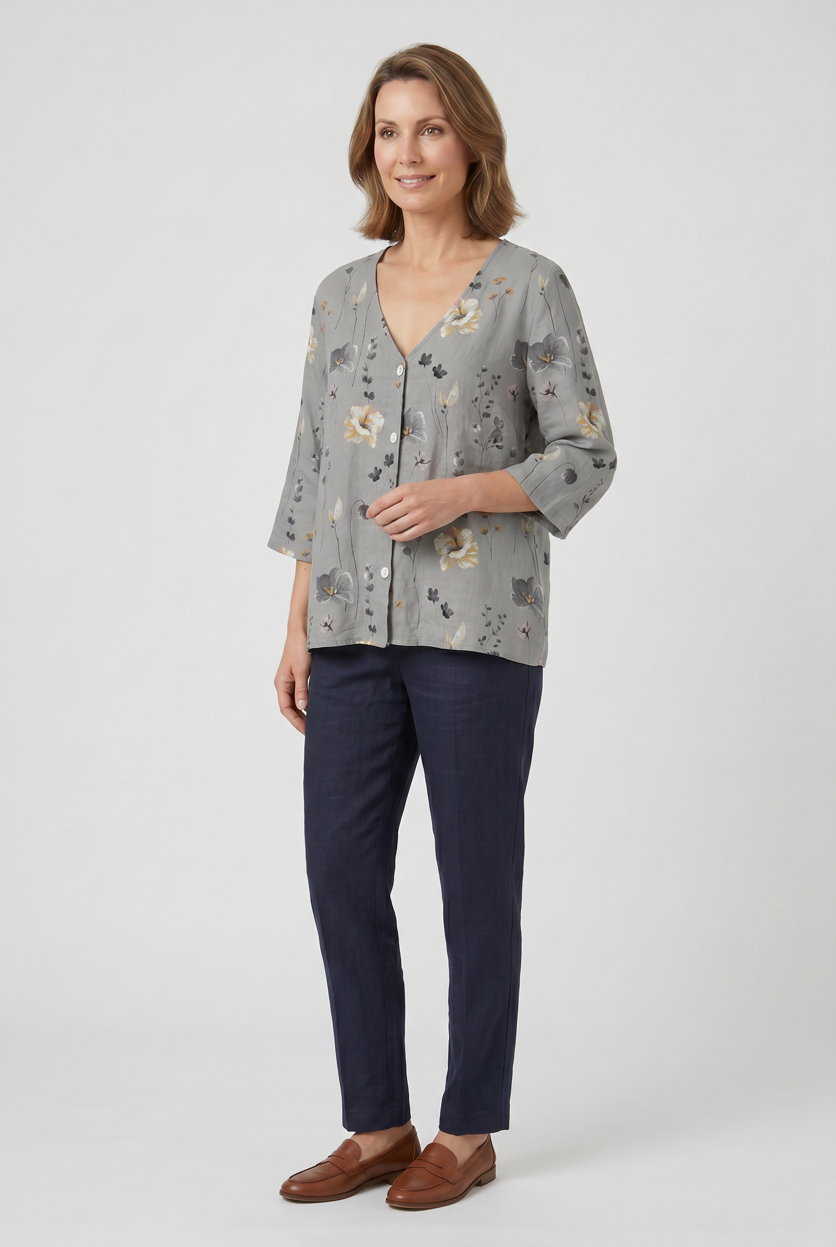 Women's Blouse | Printed Button Down 3/4 Sleeves-7