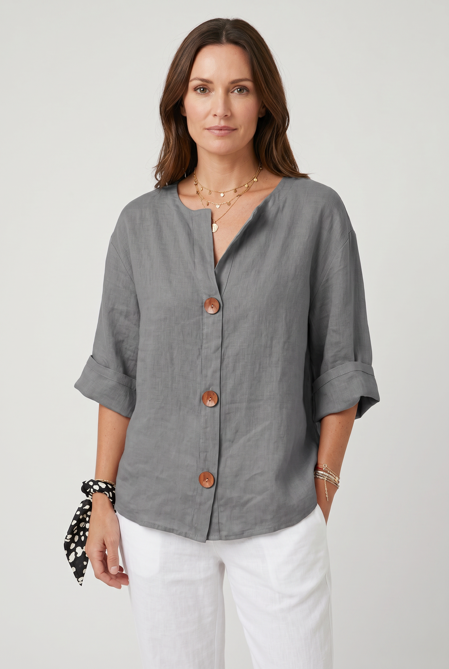 Women's Blouse | Summer Split Neck 3/4 Sleeves-1