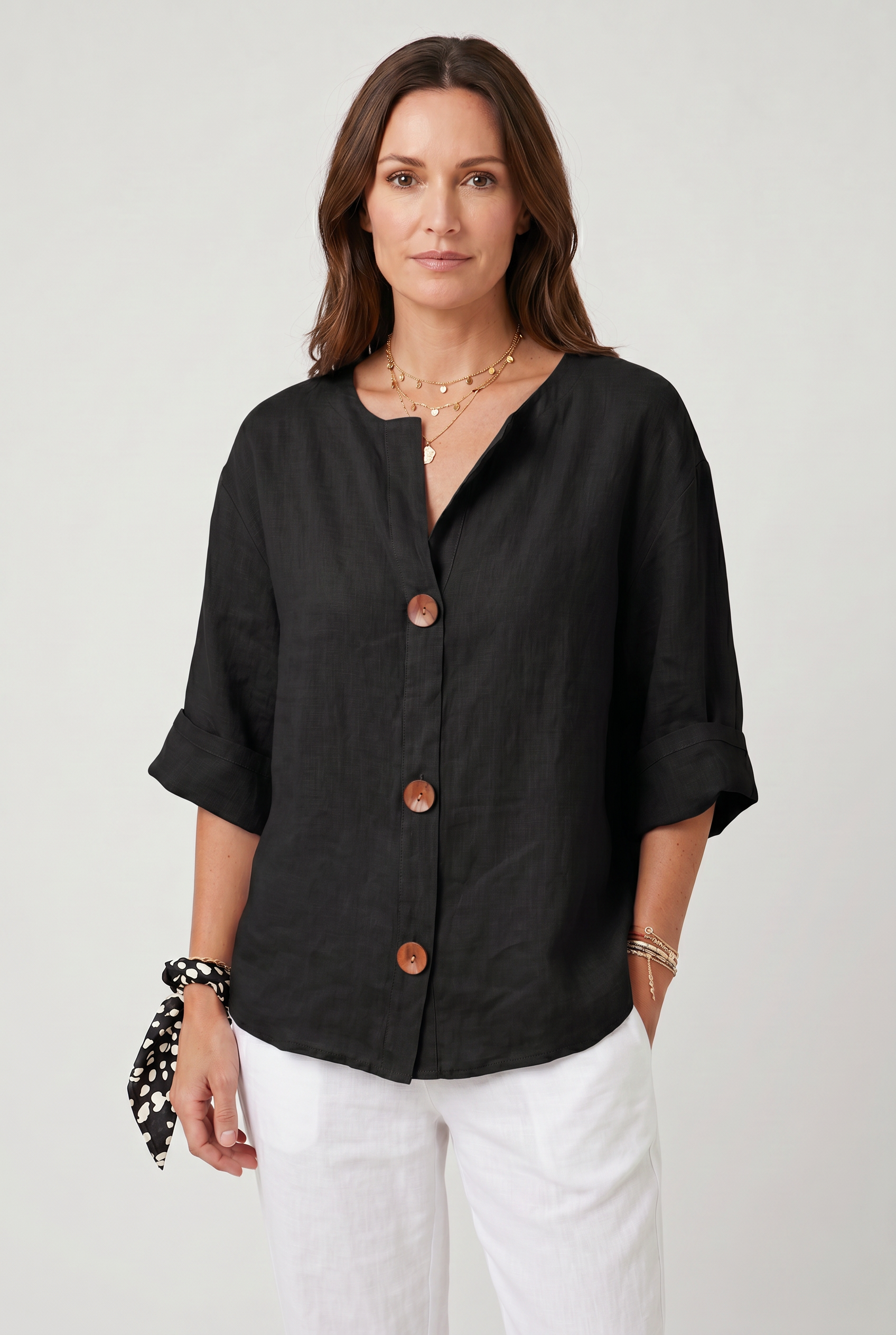 Women's Blouse | Summer Split Neck 3/4 Sleeves-10