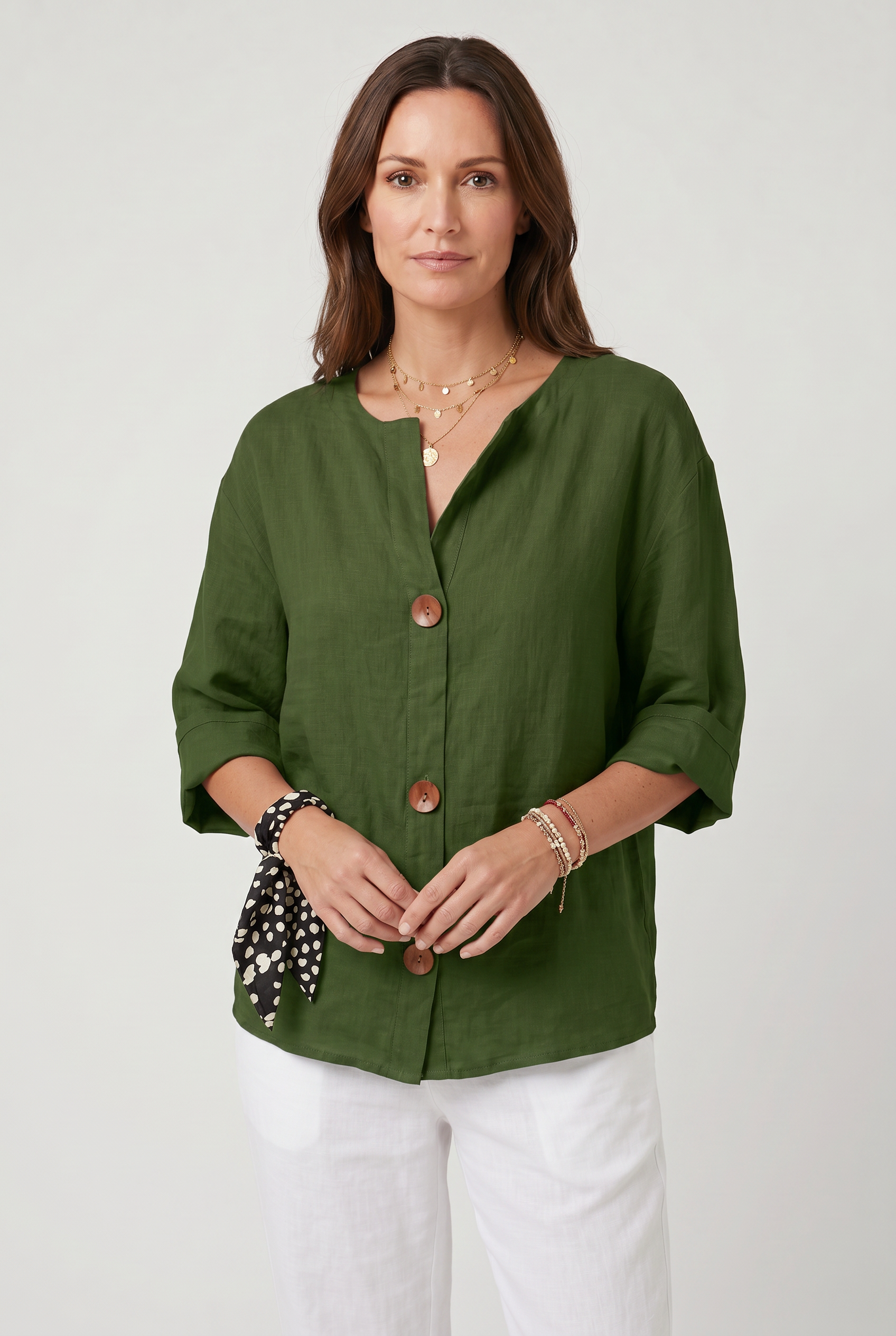 Women's Blouse | Summer Split Neck 3/4 Sleeves-11