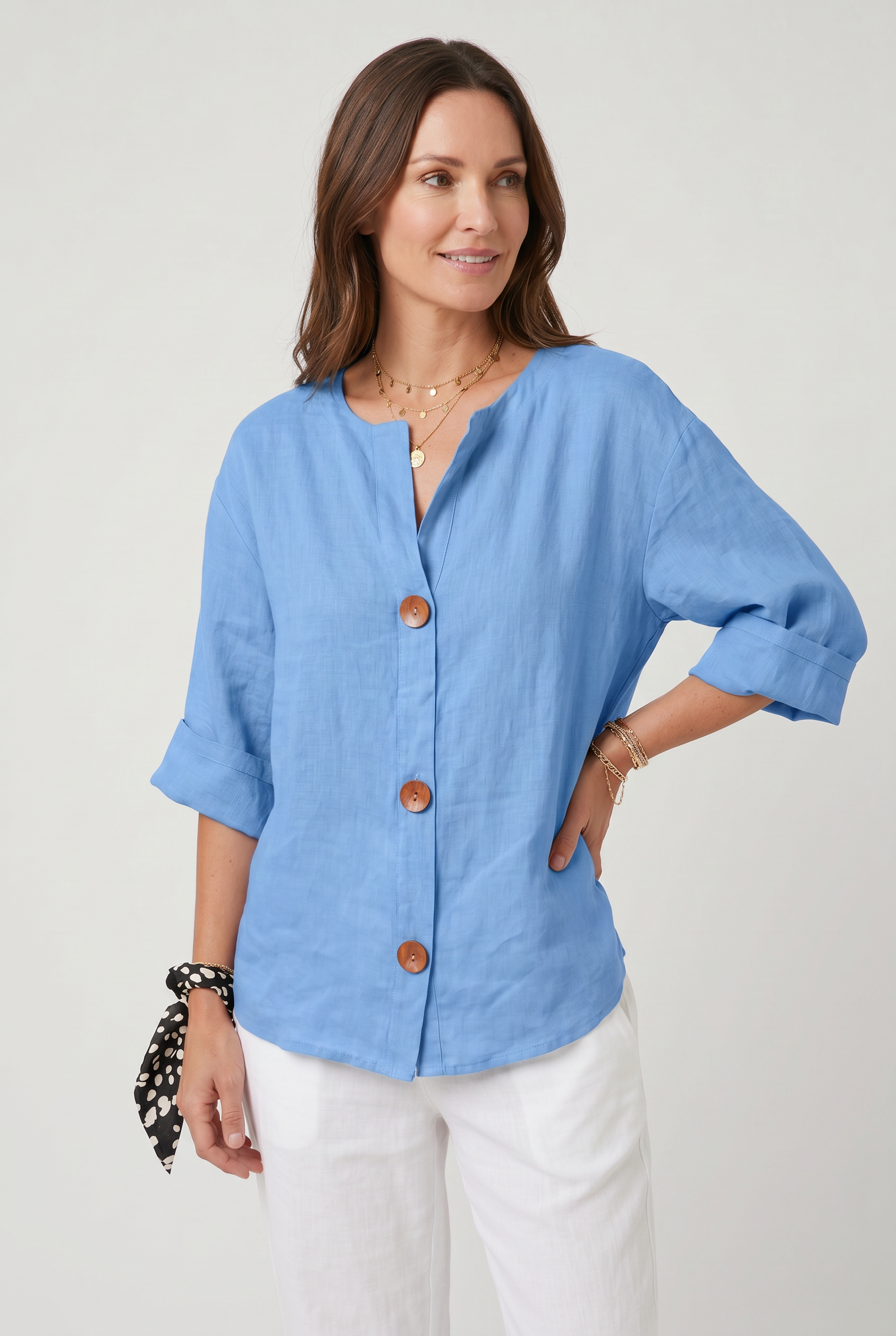 Women's Blouse | Summer Split Neck 3/4 Sleeves-12