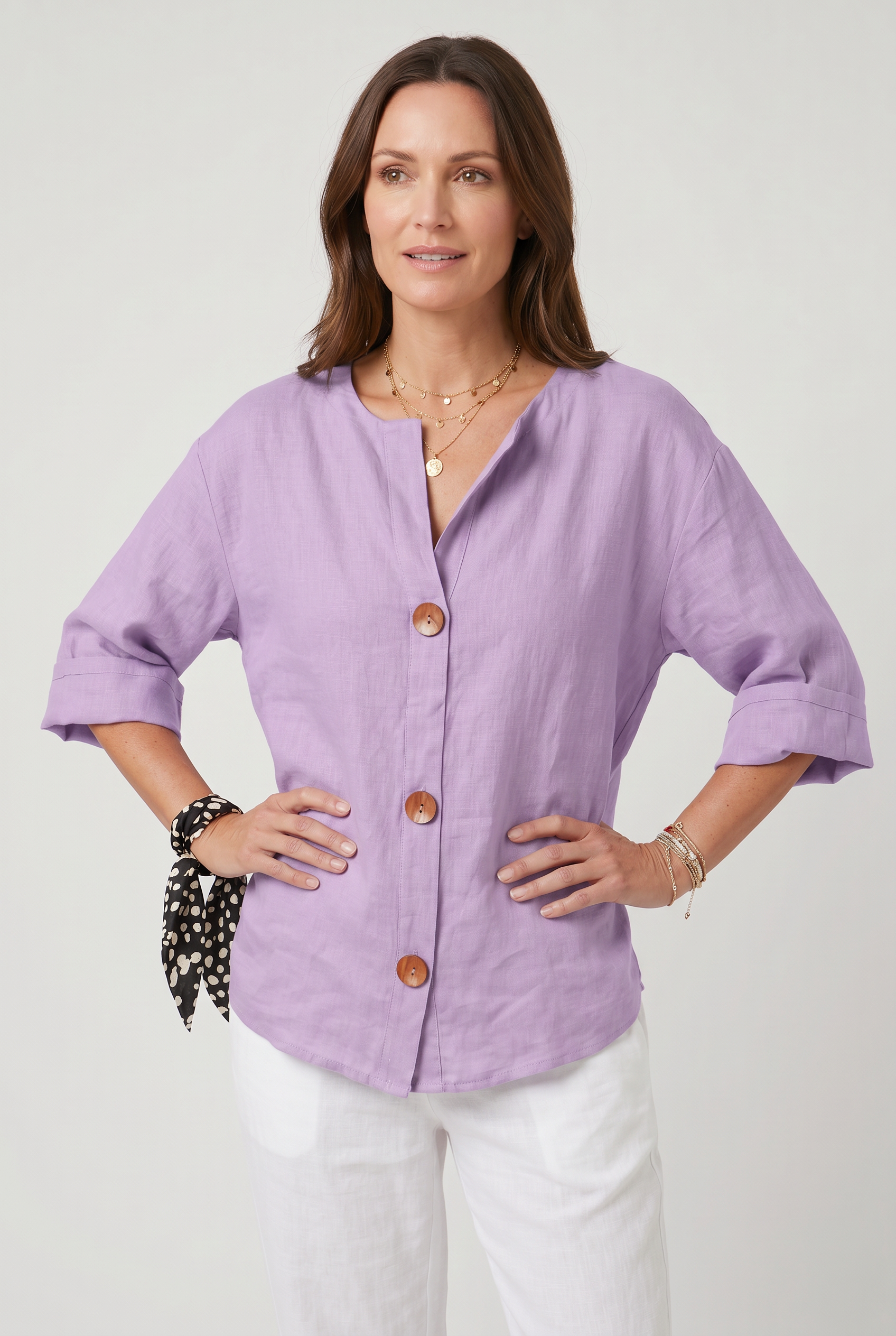 Women's Blouse | Summer Split Neck 3/4 Sleeves-6