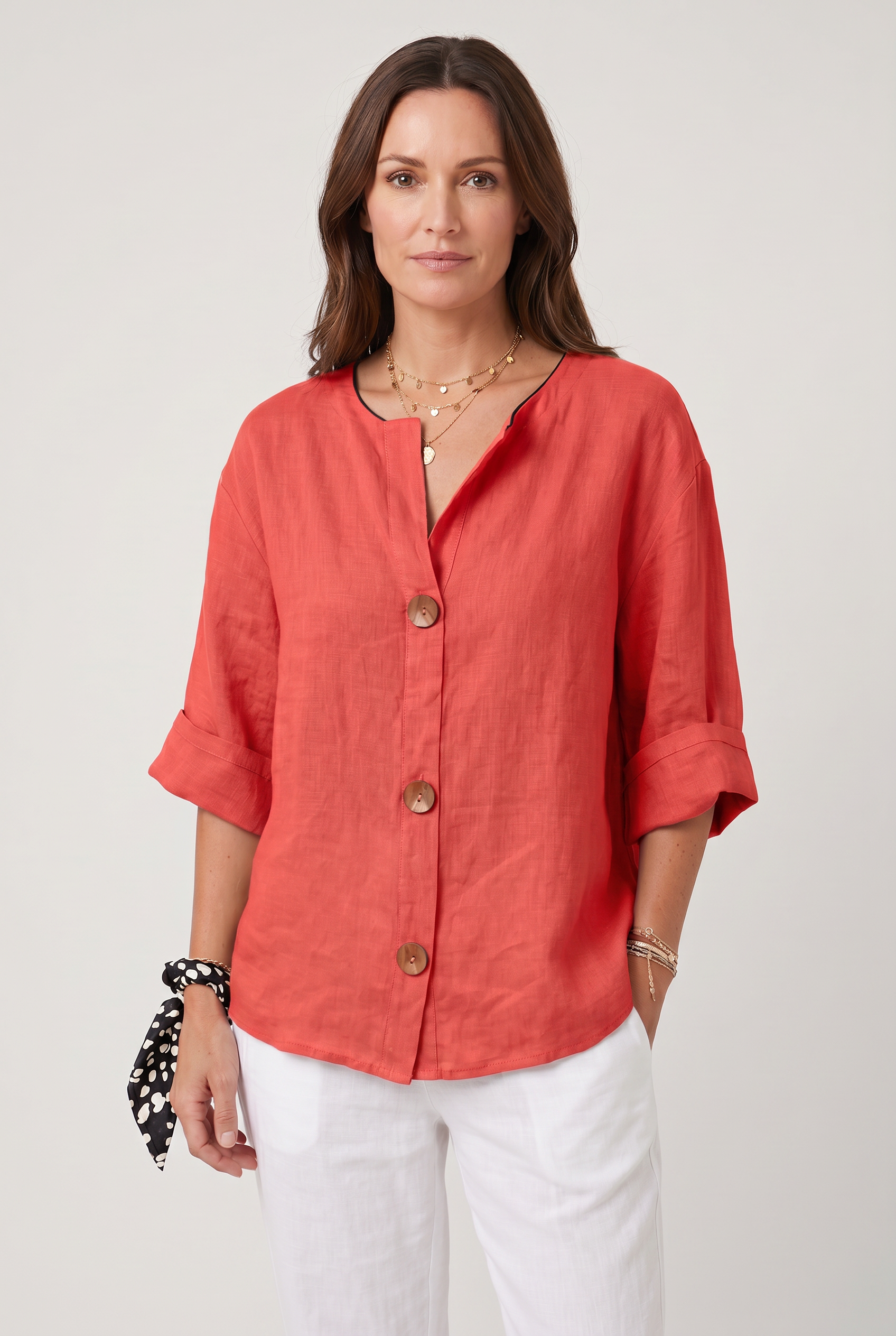 Women's Blouse | Summer Split Neck 3/4 Sleeves-8