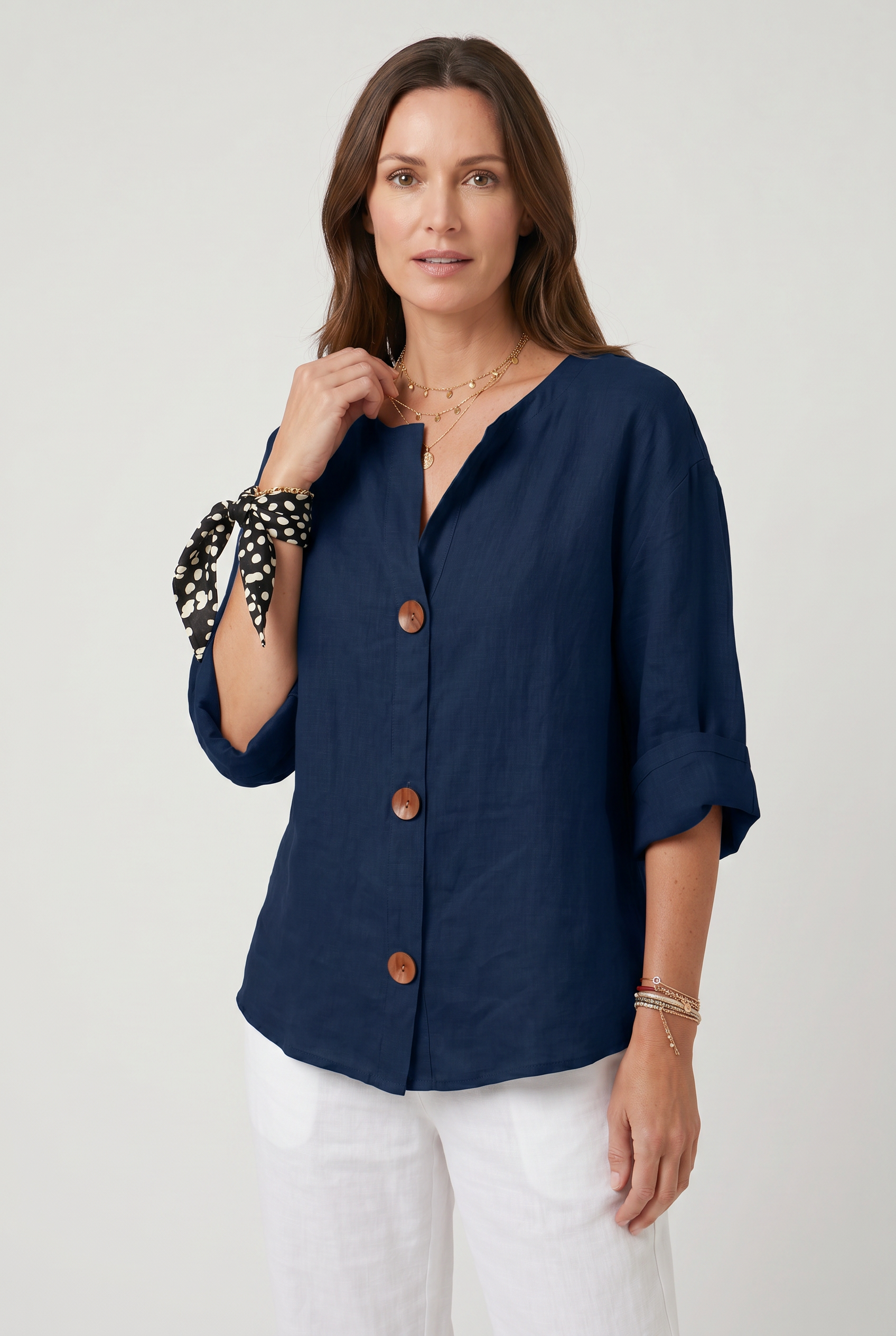 Women's Blouse | Summer Split Neck 3/4 Sleeves-9