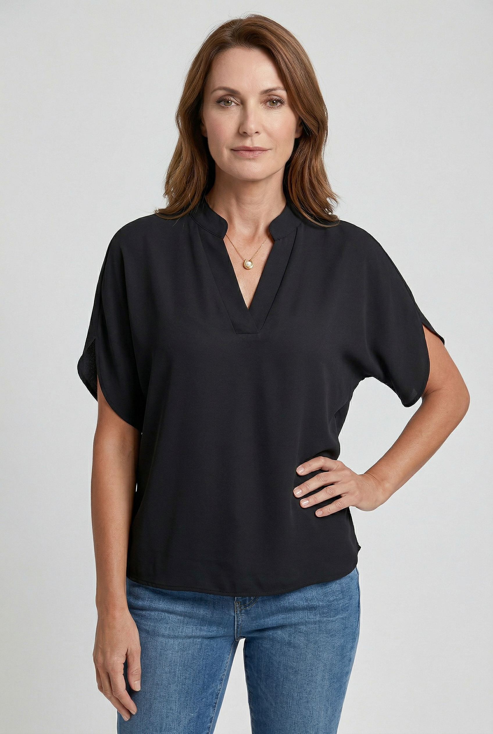 Women’s Blouse | V Neck Short Sleeve - Black 1.1