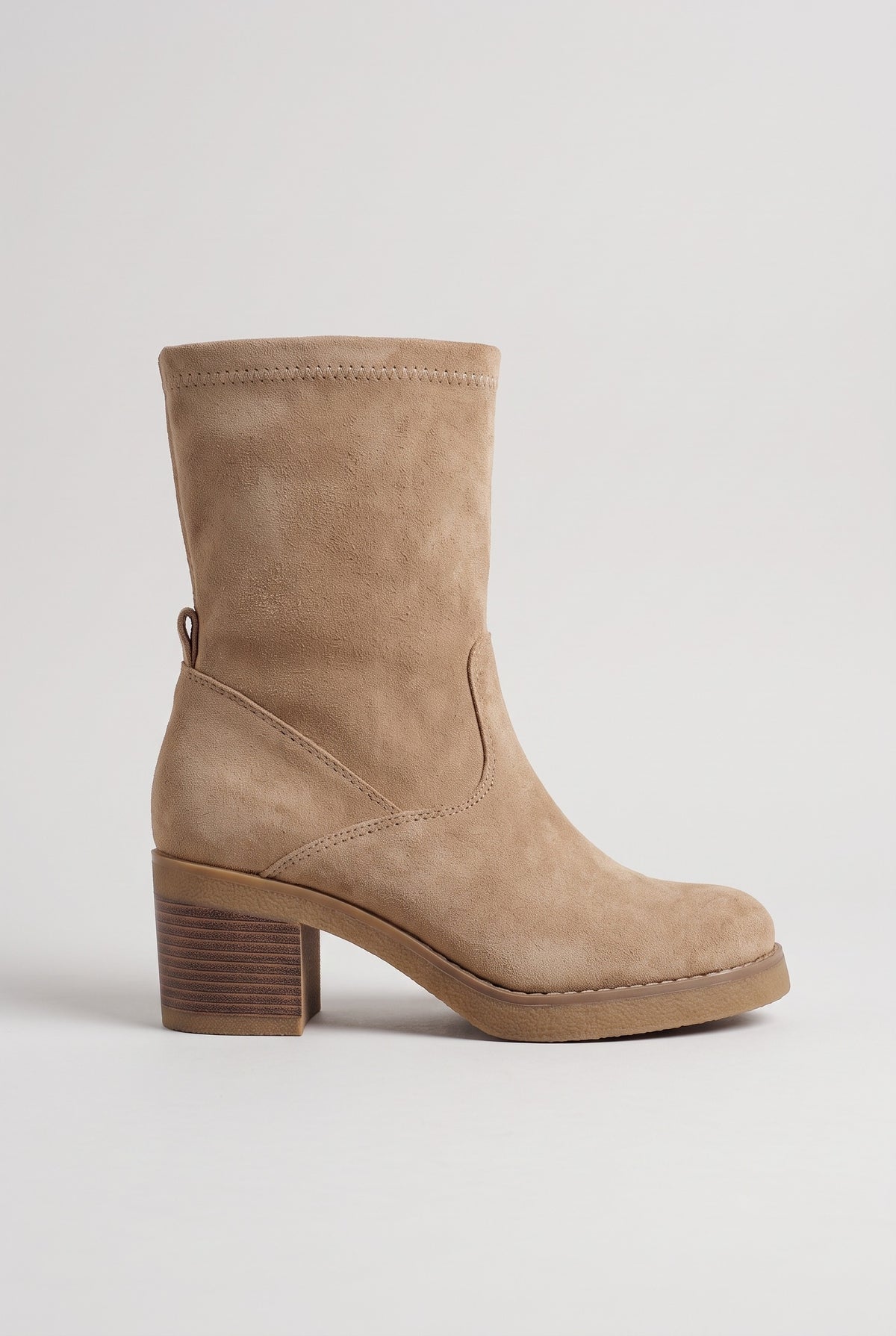 Women's Boots | Suede-Look Block Heel - Taupe