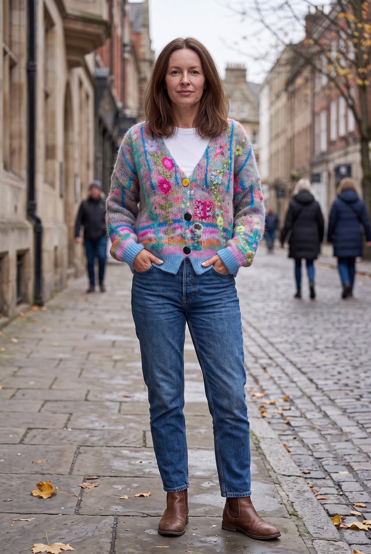 Women's Cardigan | Floral Knit Button-Front - Lifestyle