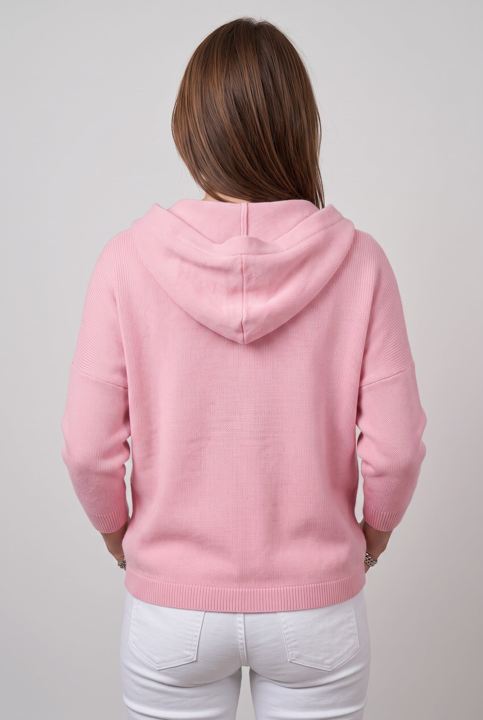 Women's Cardigan | Hooded Button Front - Pink back