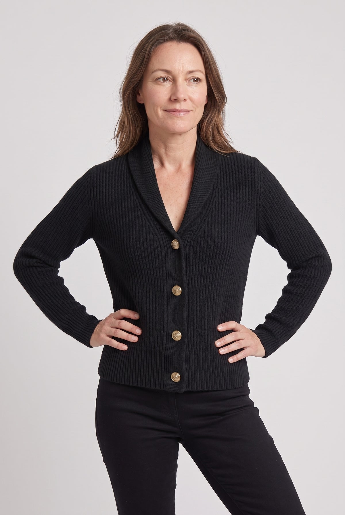 Women's Cardigan | Lapel Collar Button Front - Black
