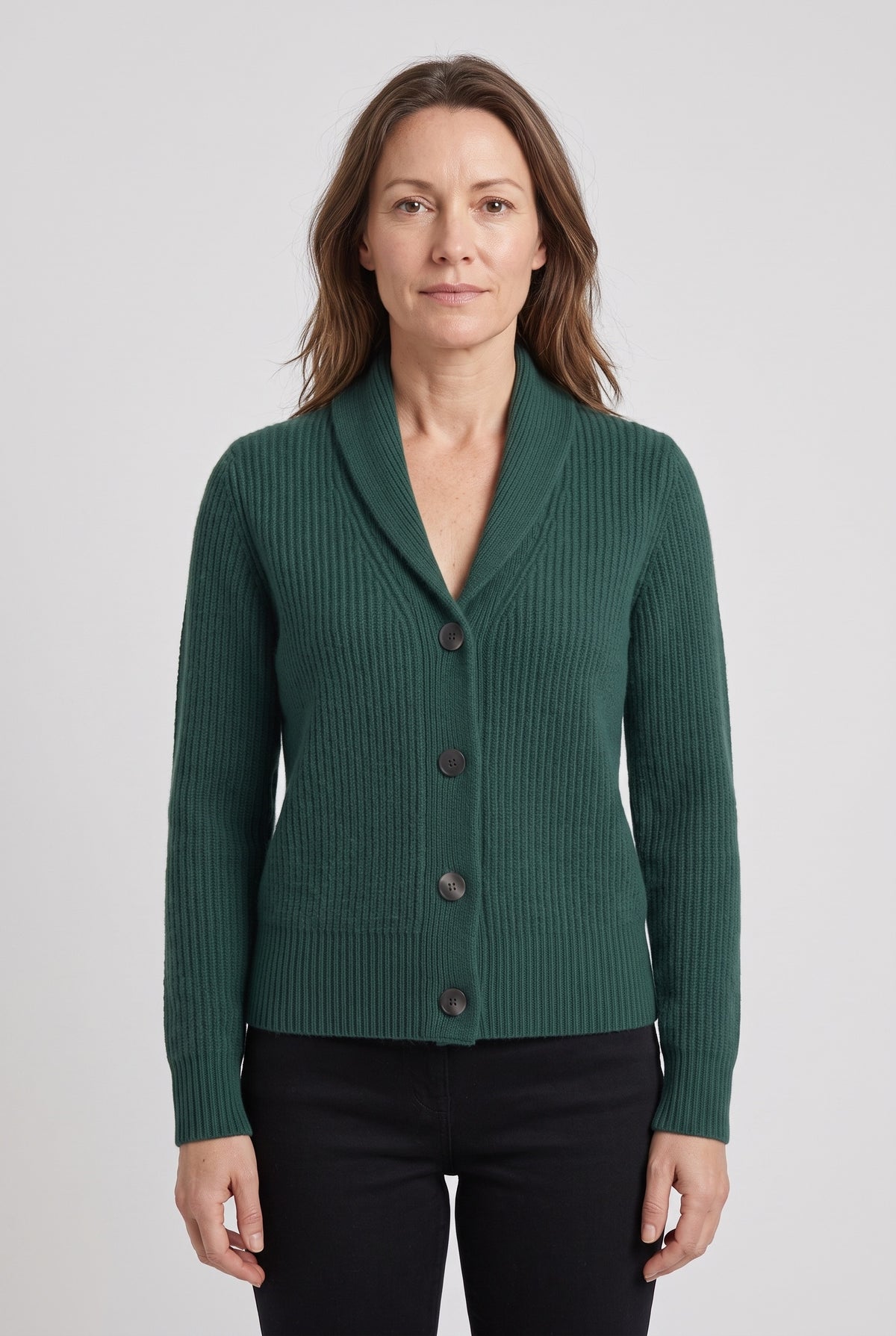 Women's Cardigan | Lapel Collar Button Front - Dark green