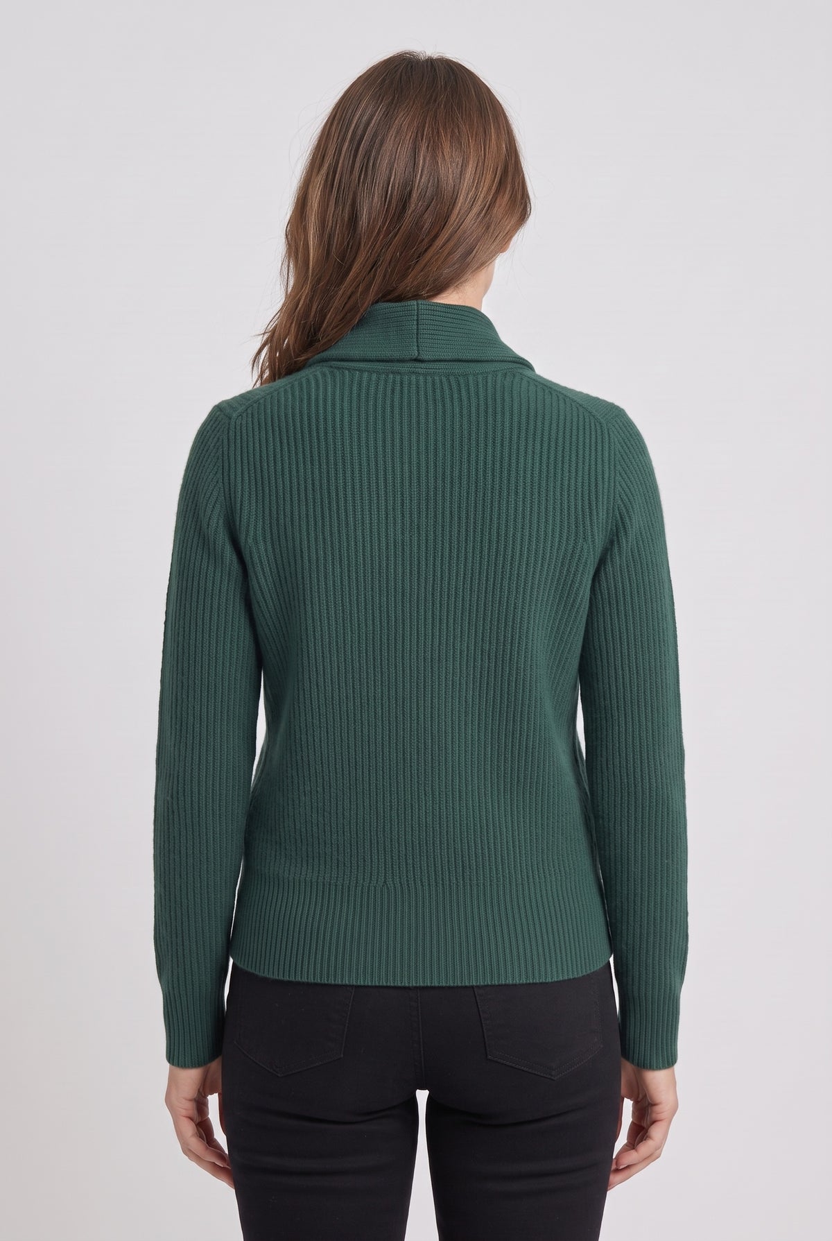 Women's Cardigan | Lapel Collar Button Front - Dark green back