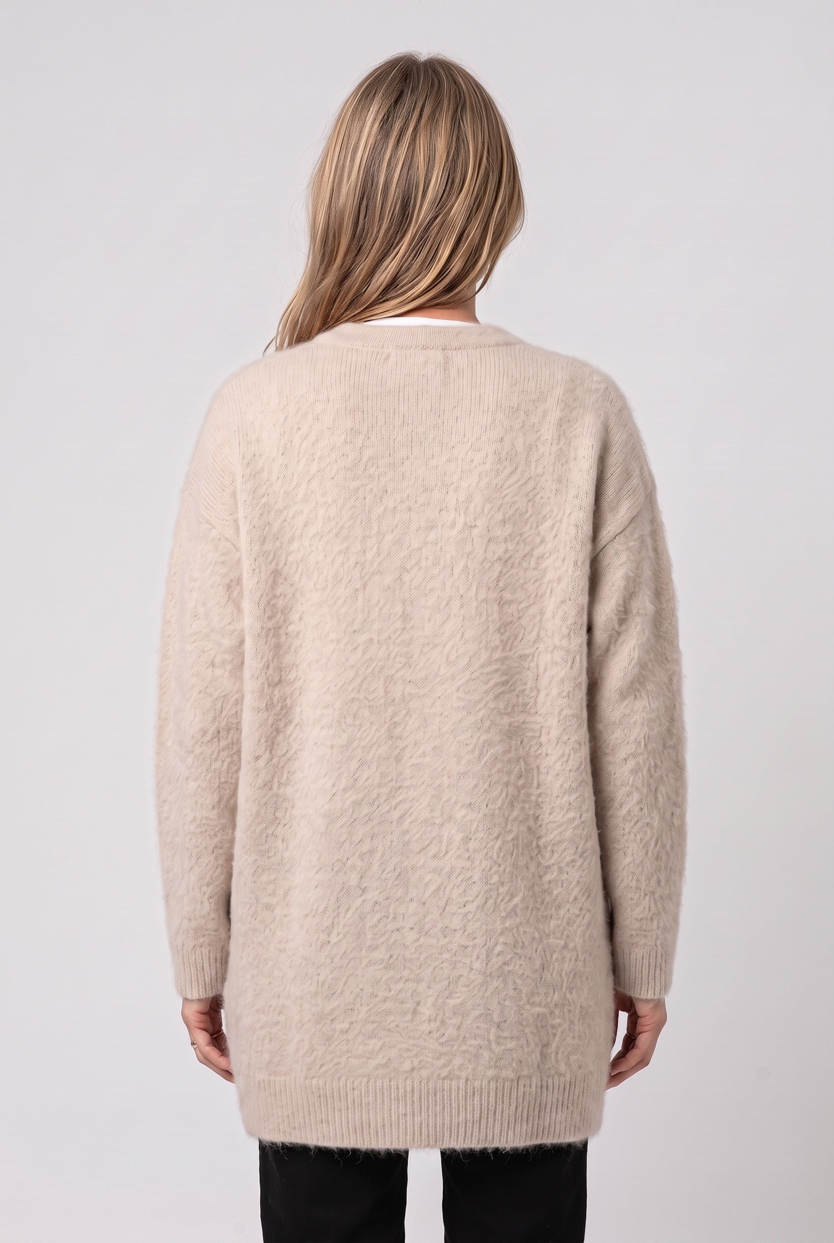 Women's Cardigan | Longline Button-Front - Beige back