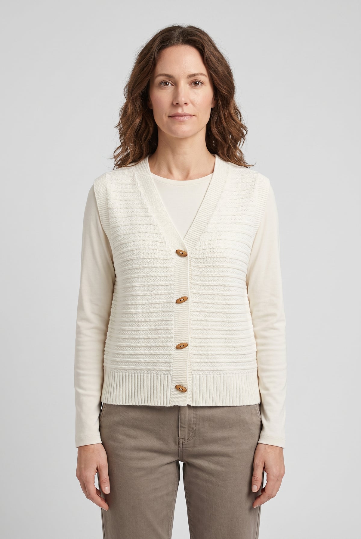Women's Cardigan | Sleeveless Toggle-Button Knit - 1