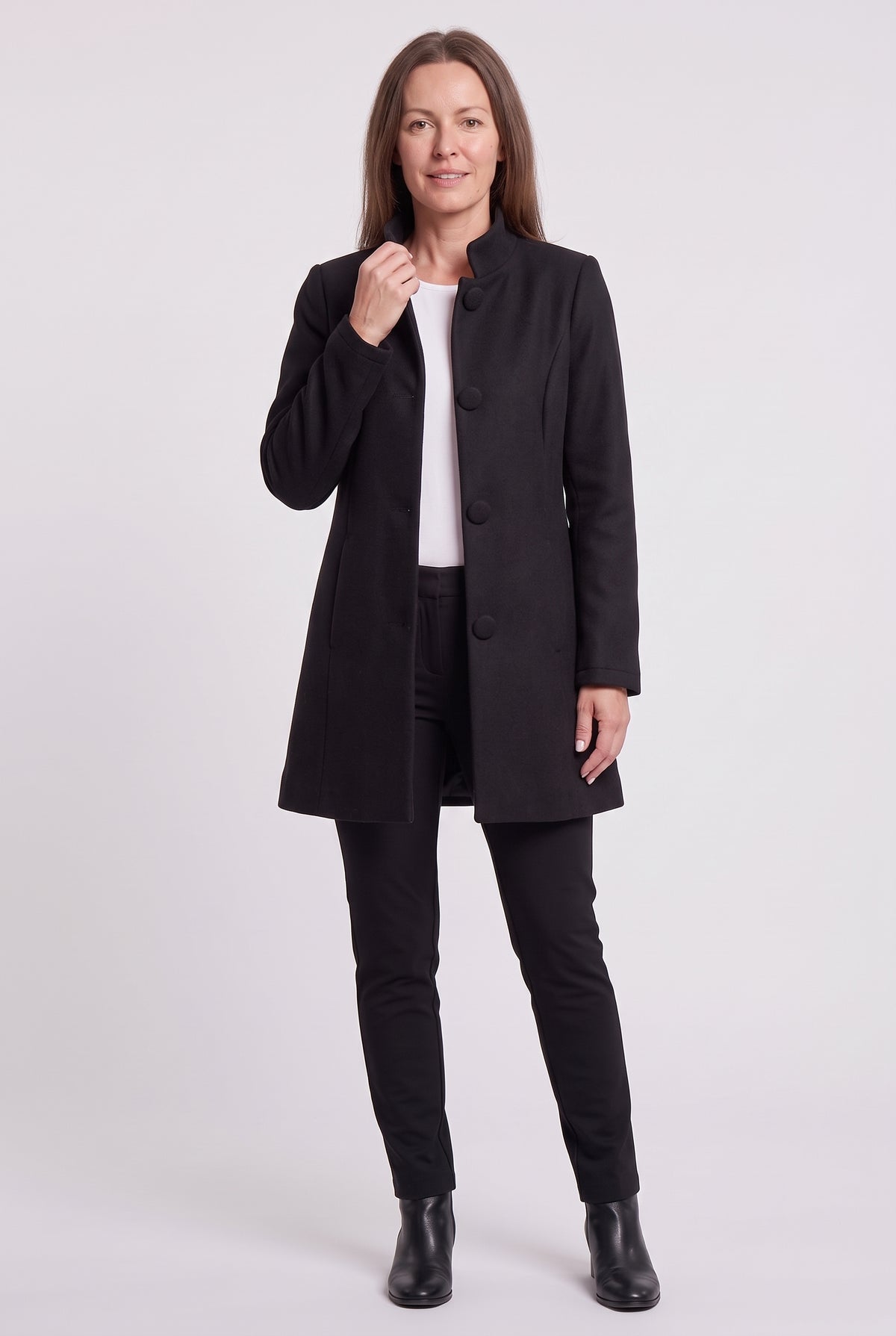 Women's Coat | Funnel Neck Longline - Black