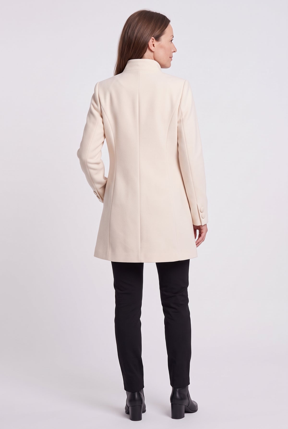Women's Coat | Funnel Neck Longline - White back