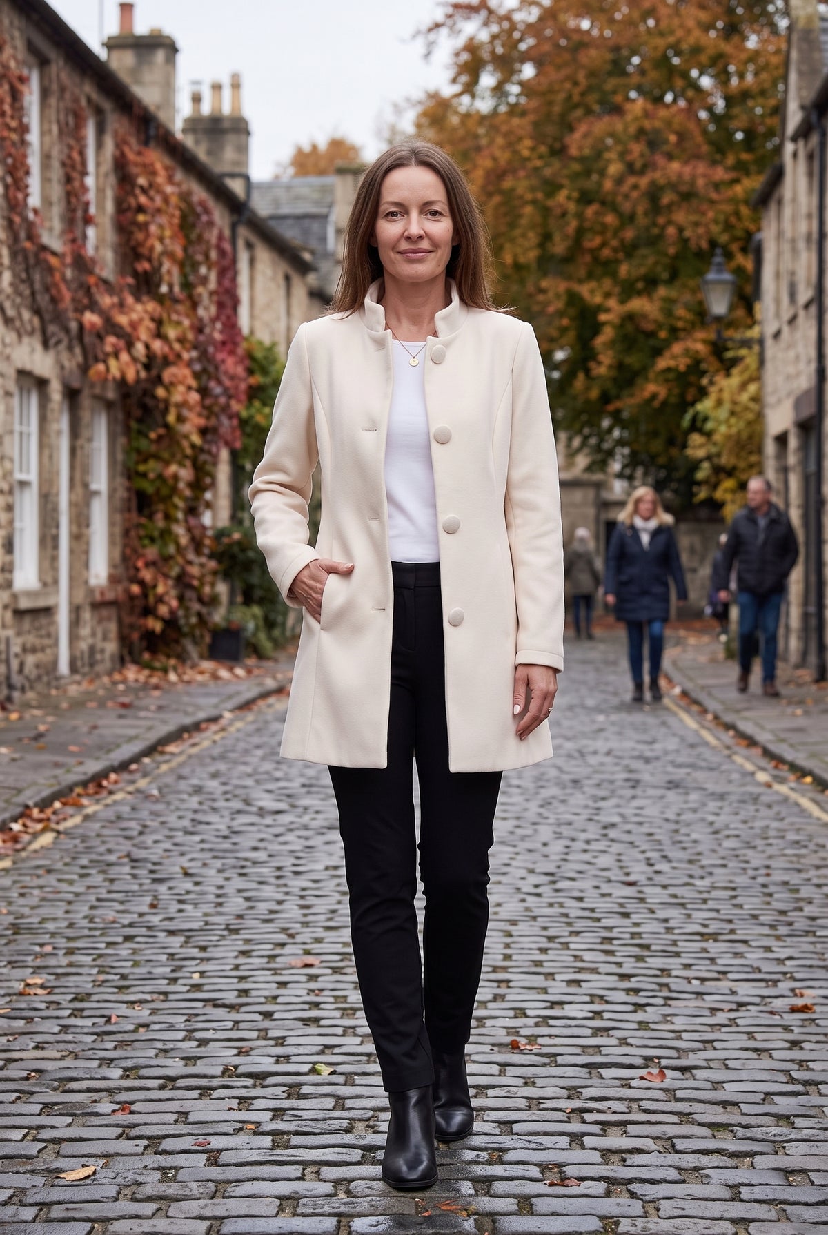 Women's Coat | Funnel Neck Longline - White lifestyle