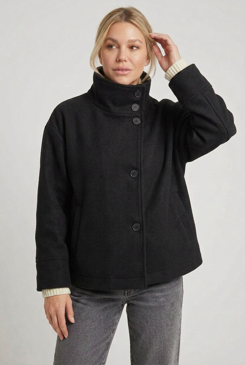 Women’s Coat | High Neck with Button Front - 1